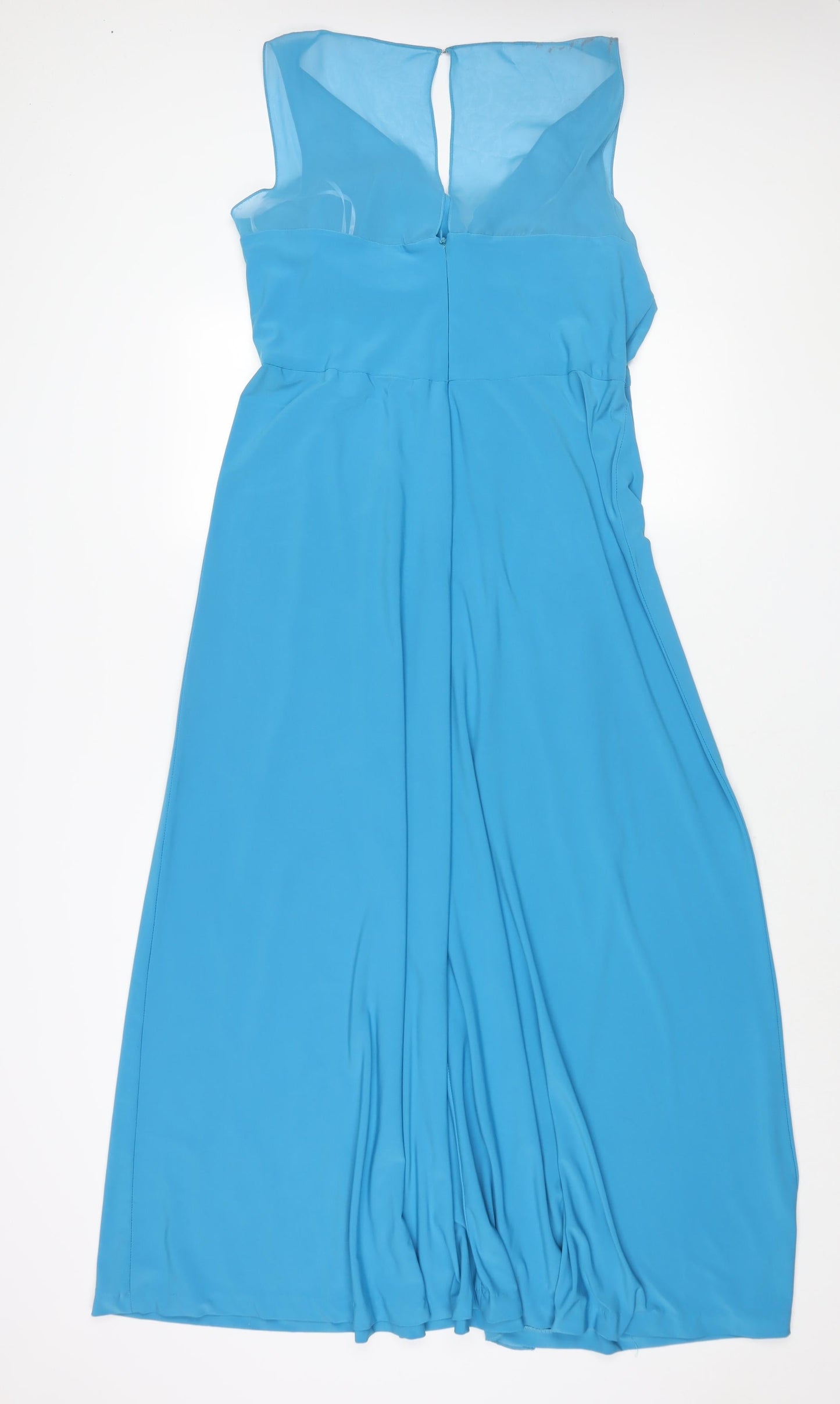 Nox Womens Blue Polyester Ball Gown Size 4XL V-Neck Zip - Beading Detail