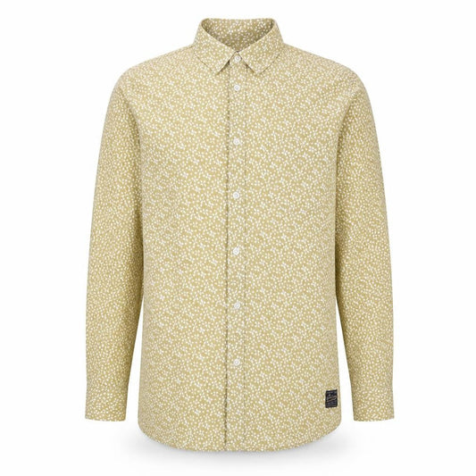 !Solid Mens Beige Geometric Polyester Button-Up Size M Collared Button