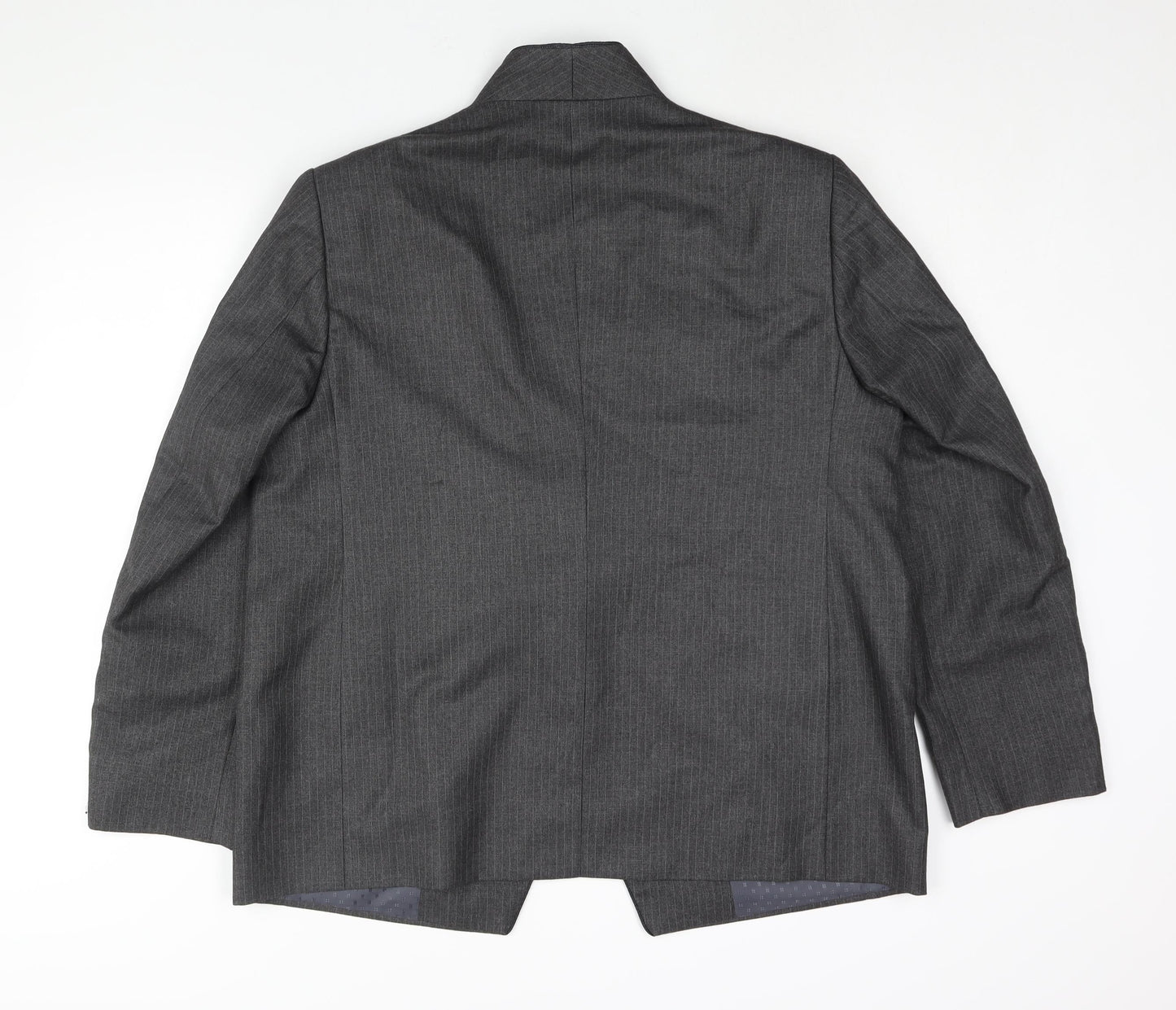 Alais Mens Grey Striped Polyester Jacket Suit Jacket Size 44 Regular - No Lapel
