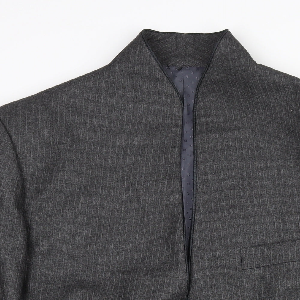 Alais Mens Grey Striped Polyester Jacket Suit Jacket Size 44 Regular - No Lapel