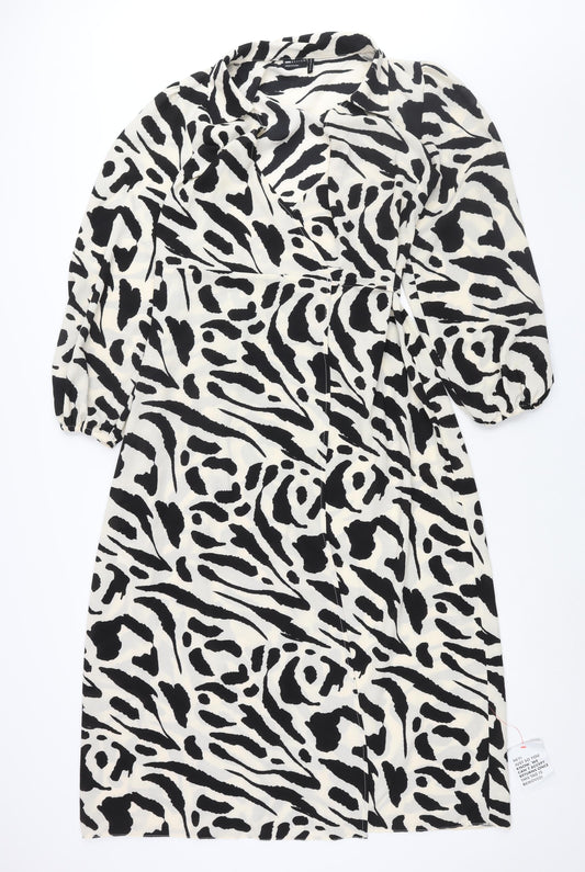 ASOS Womens Ivory Geometric Polyester Wrap Dress Size 12 Collared Tie