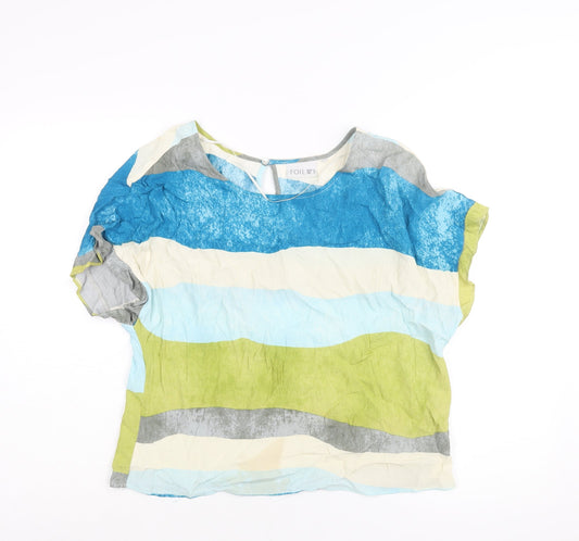 Preloved Foil Womens Multicoloured Striped Viscose Basic Blouse Size 8 Round Neck - Front