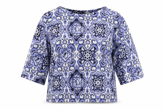 Marks and Spencer Womens Blue Geometric Polyester Basic Blouse Size 16 Boat Neck