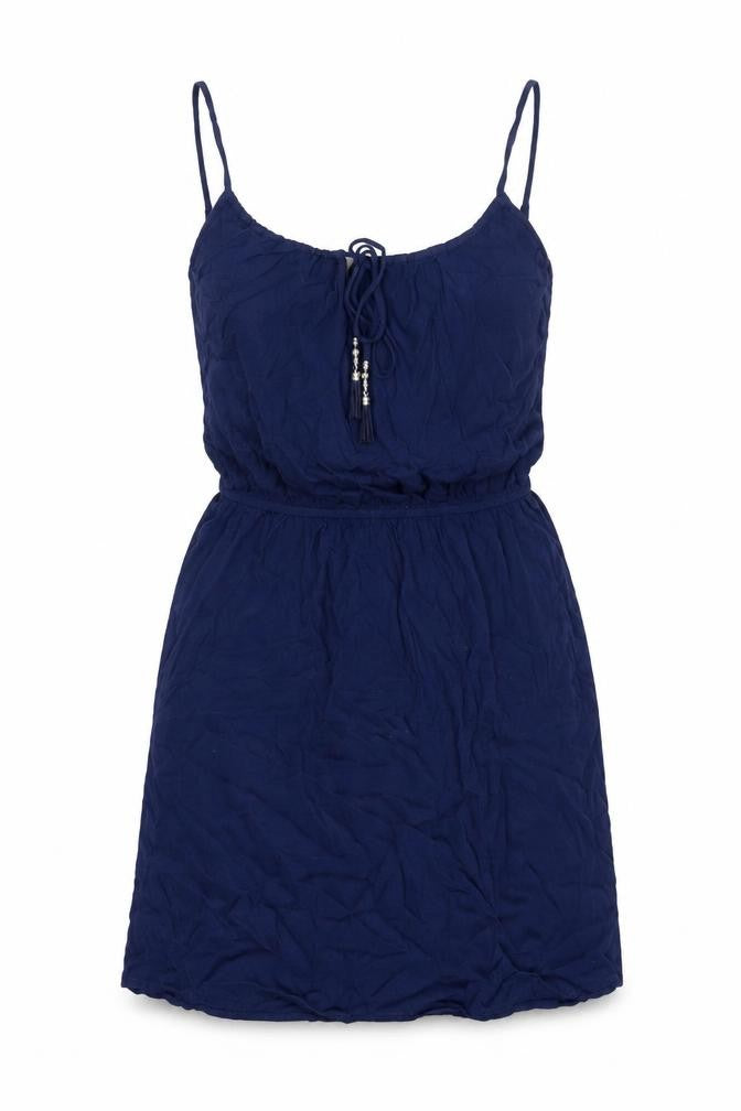 Marks & Spencer Womens Blue Viscose Shift Size 12 Scoop Neck Tie - Tassle