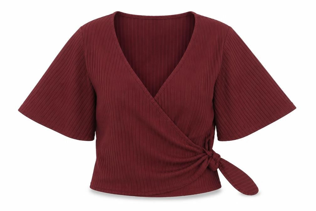 New Look Womens Red Polyester Wrap Blouse Size 8 V-Neck