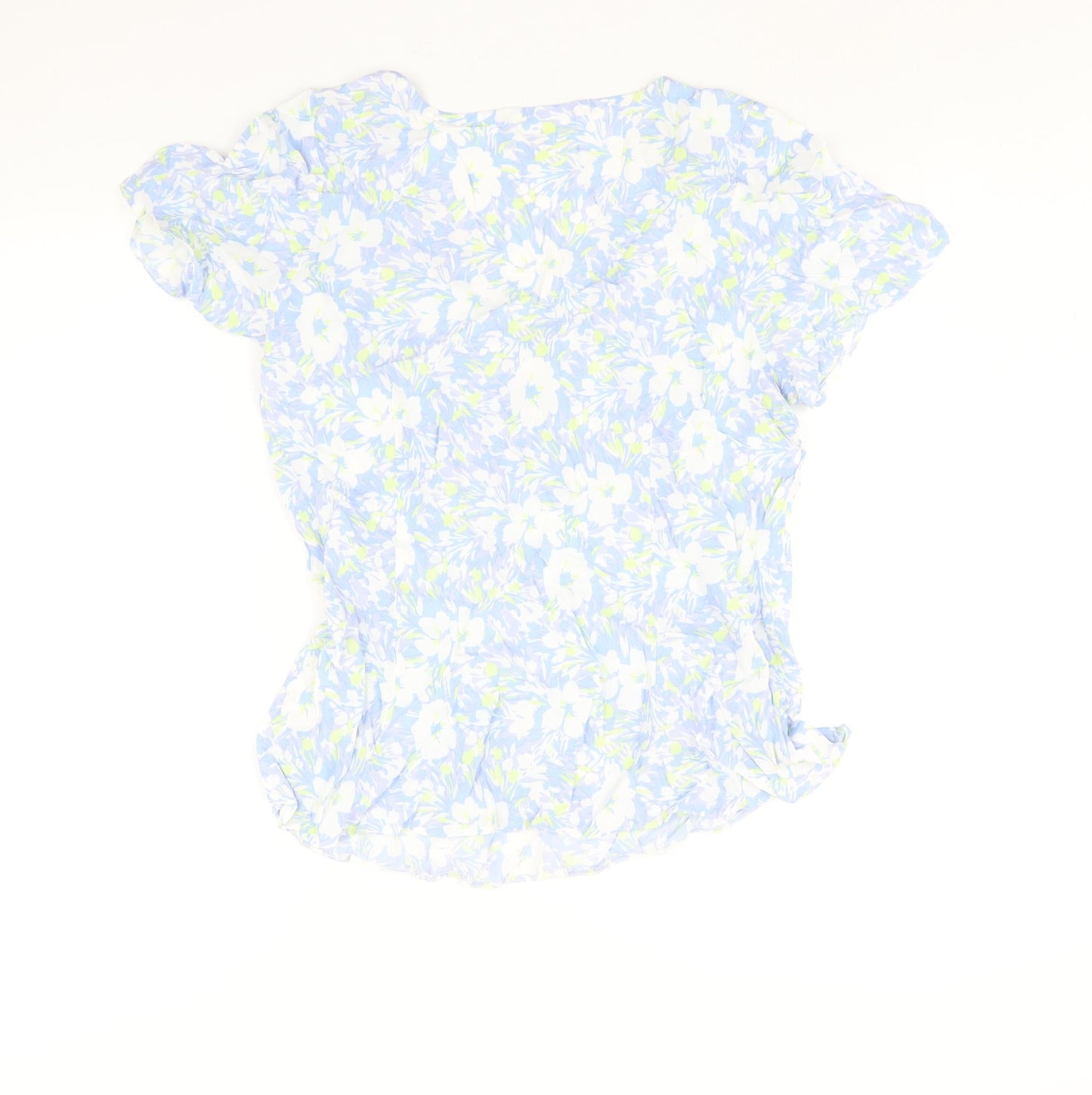The Collection Womens Blue Floral Viscose Basic Blouse Size 14 V-Neck - Button Detail