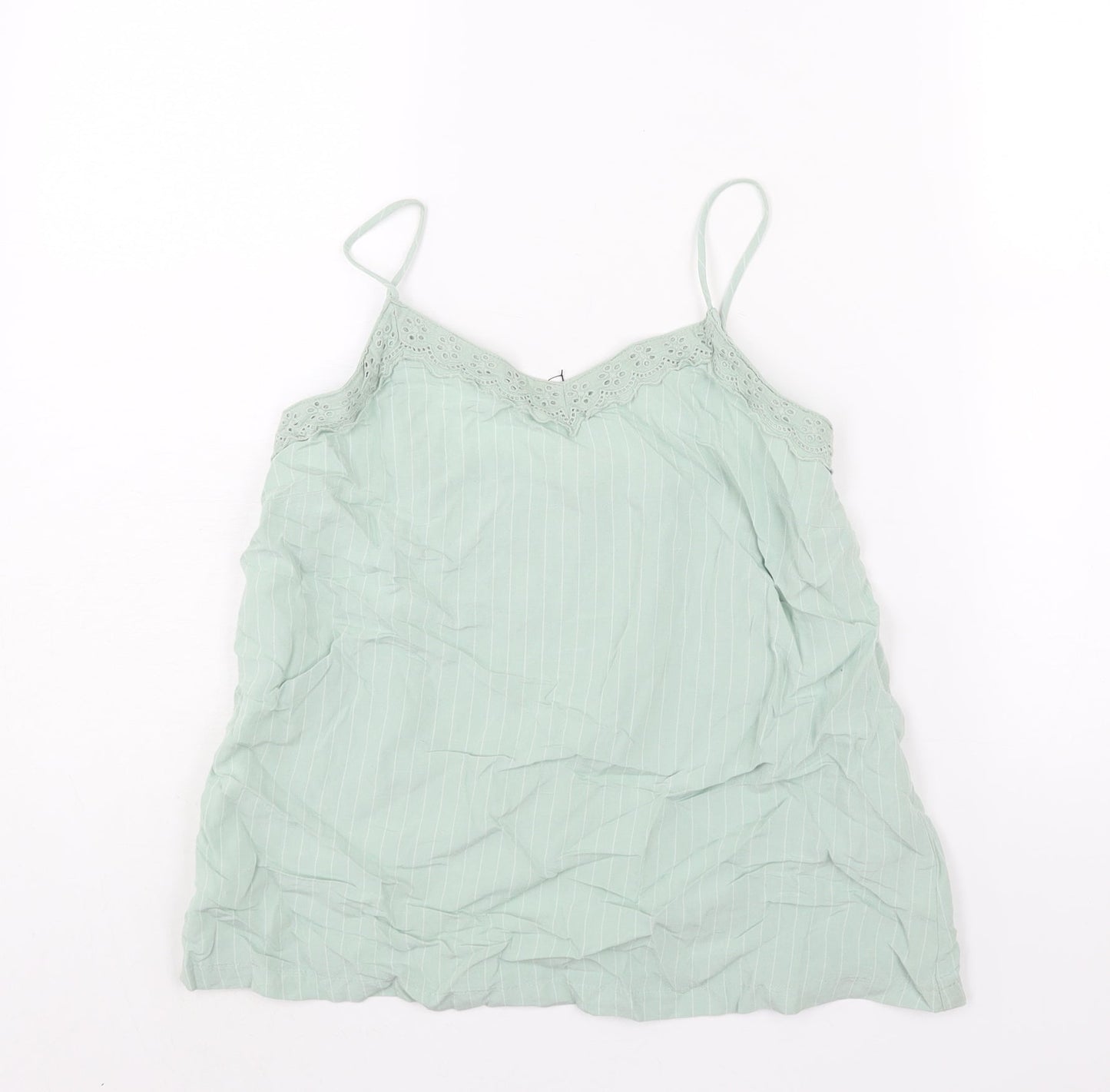 Marks and Spencer Womens Green Striped Viscose Camisole Blouse Size 6 V-Neck - Lace Trim