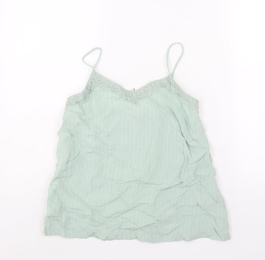 Marks and Spencer Womens Green Striped Viscose Camisole Blouse Size 6 V-Neck - Lace Trim