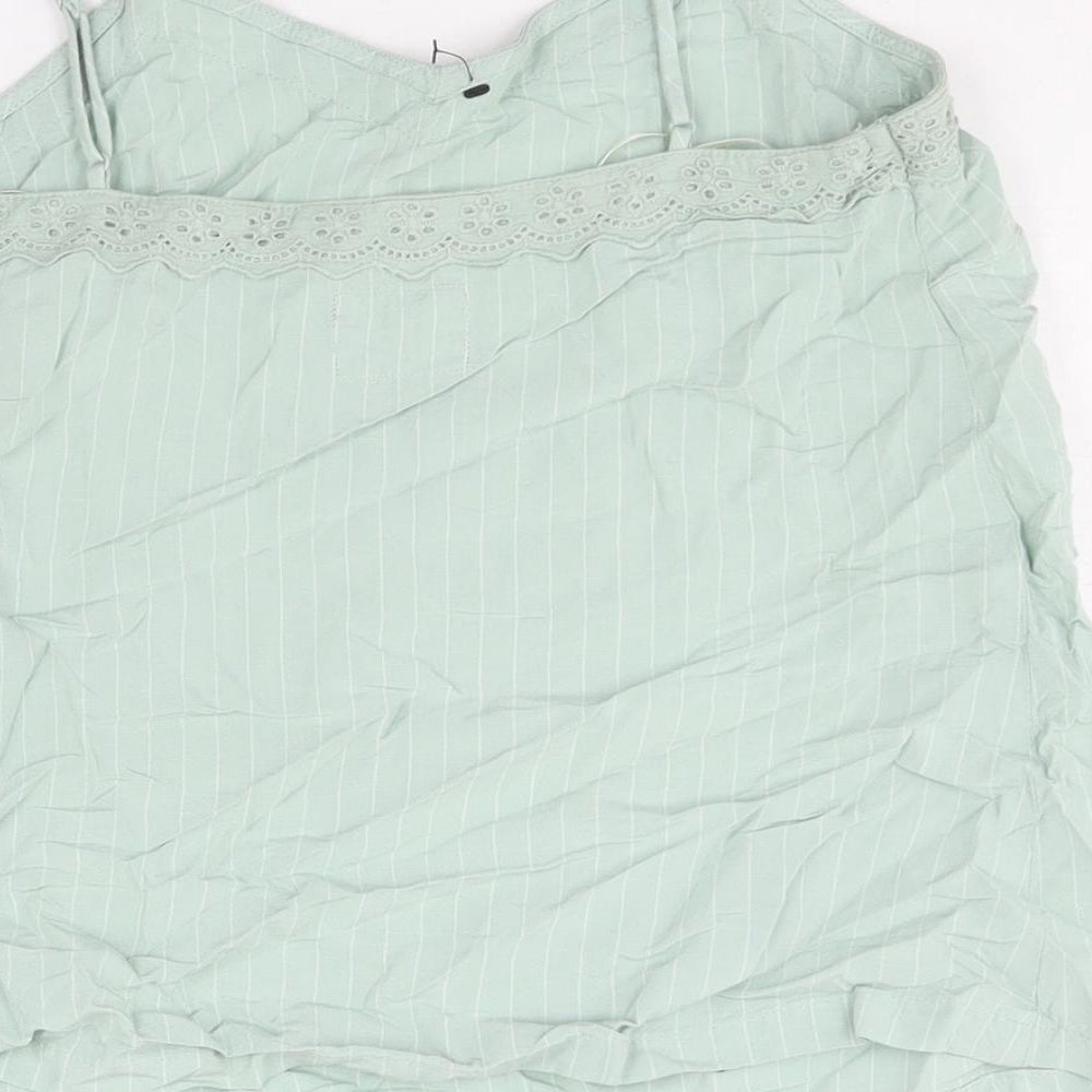 Marks and Spencer Womens Green Striped Viscose Camisole Blouse Size 6 V-Neck - Lace Trim