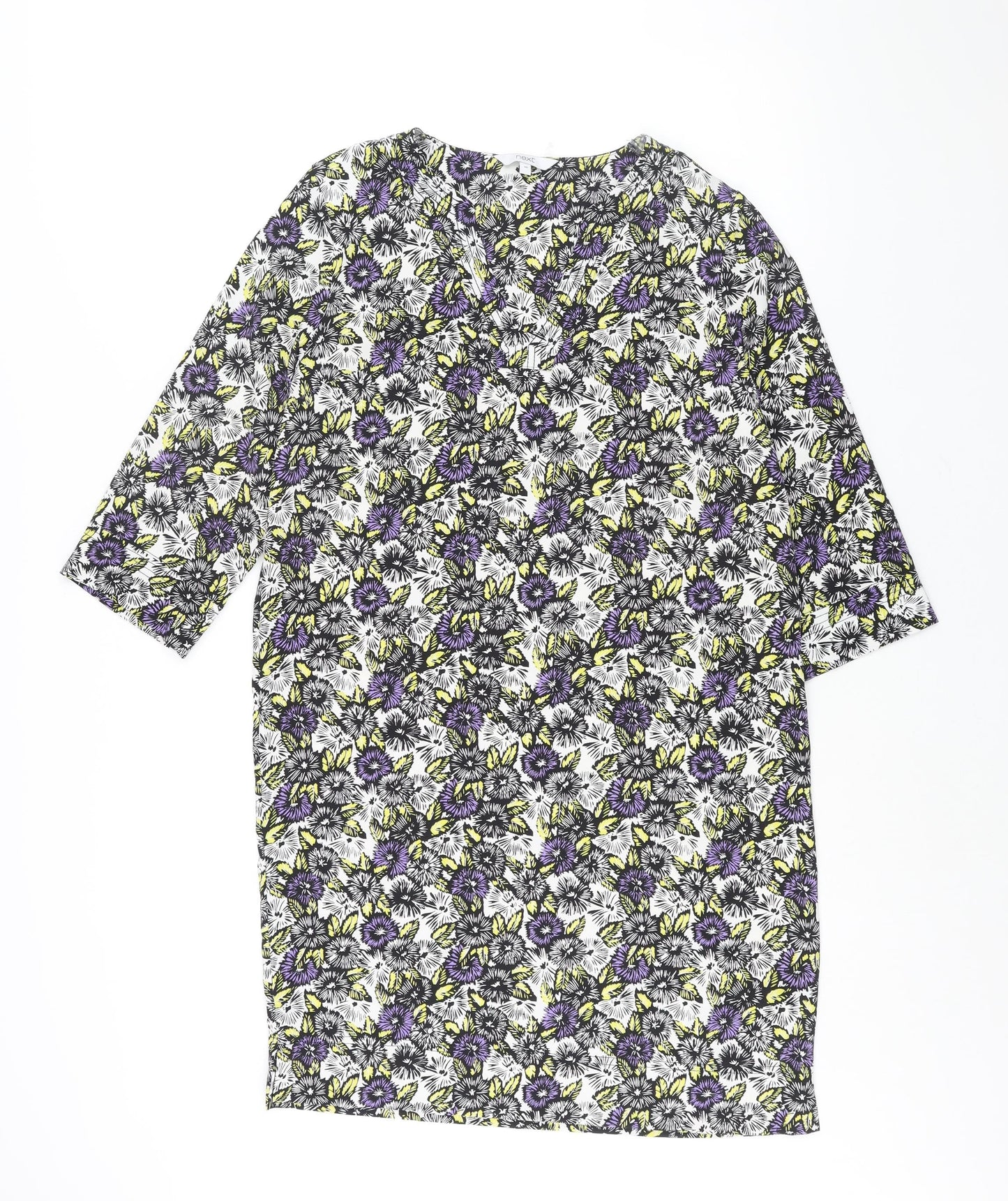 NEXT Womens Multicoloured Geometric Polyester Shift Size 10 V-Neck Pullover - Floral Print
