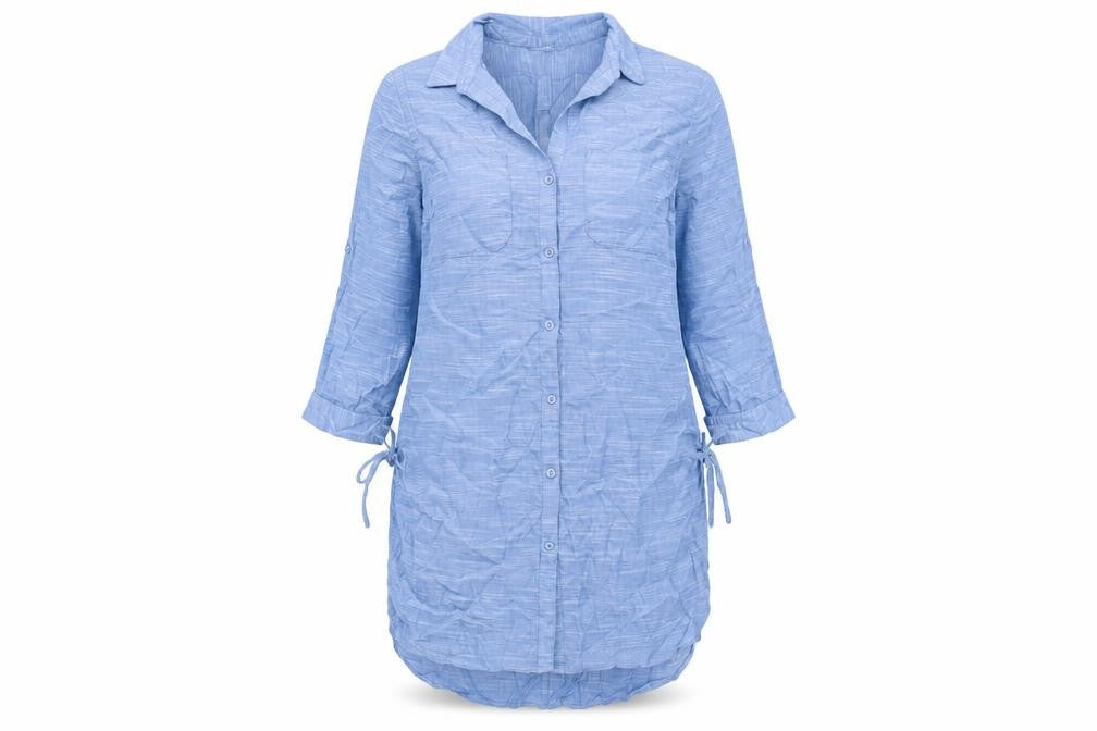 Marks & Spencer Womens Blue Cotton Shirt Dress Size 12 Collared Button - Drawstring Detail