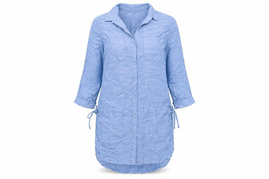 Marks & Spencer Womens Blue Cotton Shirt Dress Size 12 Collared Button - Drawstring Detail
