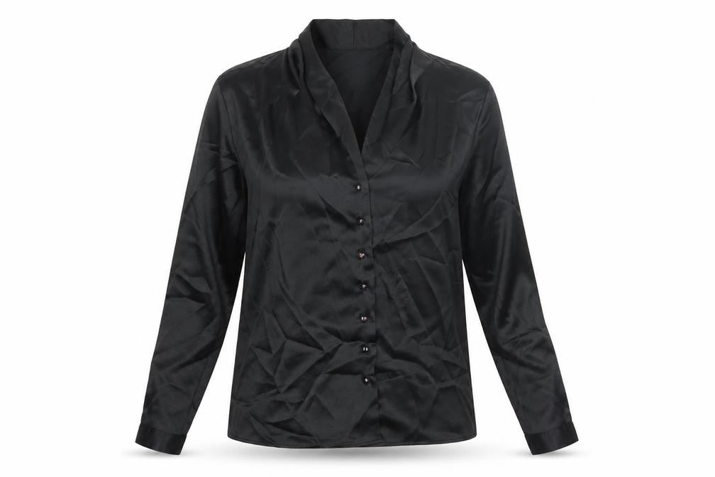 St Michael Womens Black Polyester Basic Blouse Size 8 V-Neck - Shoulder Pads