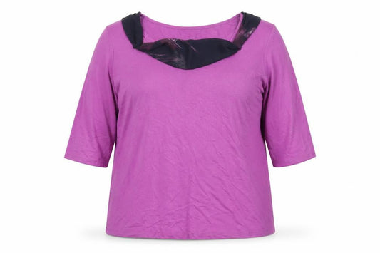 Marks and Spencer Womens Purple Viscose Basic Blouse Size 20 Round Neck - Floral Collar Detail