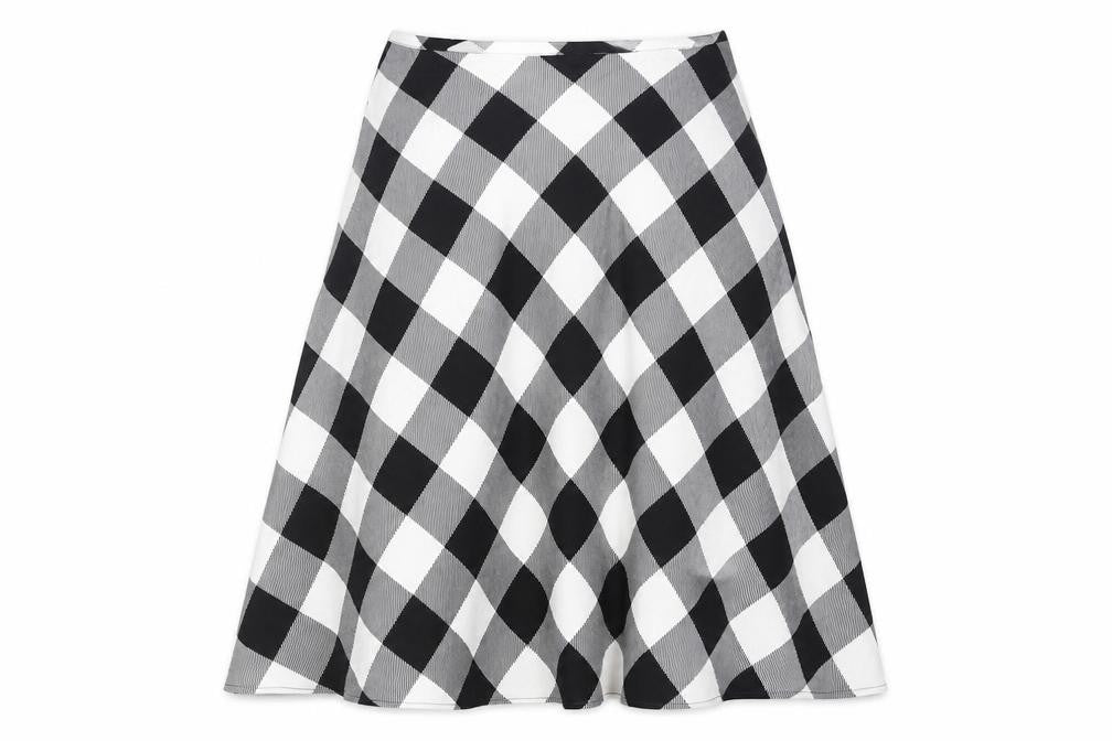 Marks & Spencer Womens Black Check Polyester A-Line Skirt Size 18 Zip