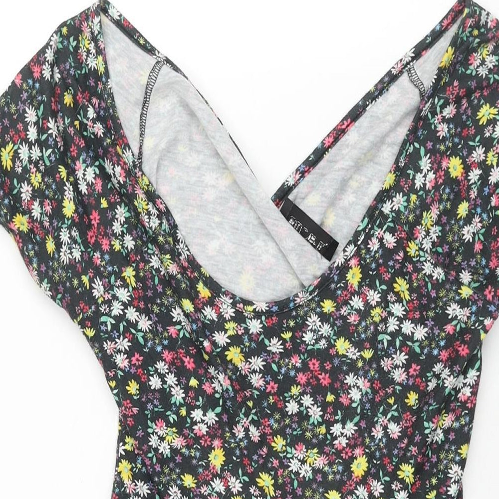 Club L Womens Multicoloured Floral Polyester A-Line Size 8 Scoop Neck Pullover - Cross Back Cut Out