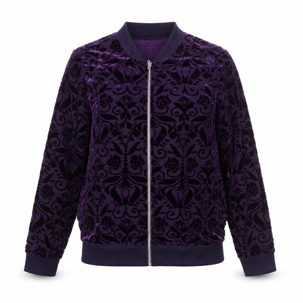 Christopher Fink Womens Purple Geometric Bomber Jacket Jacket Size S Zip - Semi Sheer