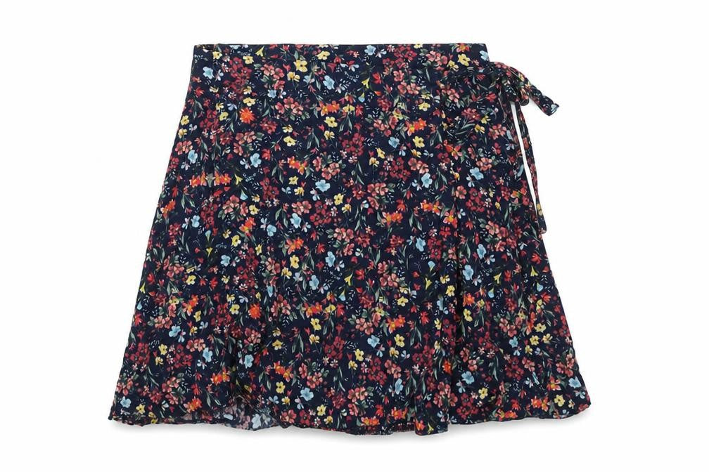 Bershka Womens Blue Geometric Viscose Wrap Skirt Size XS Tie - Floral Print