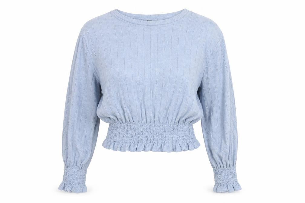 Divided by H&M Womens Blue Round Neck Viscose Pullover Jumper Size M - Rouched Frill