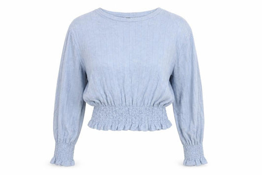 Divided by H&M Womens Blue Round Neck Viscose Pullover Jumper Size M - Rouched Frill