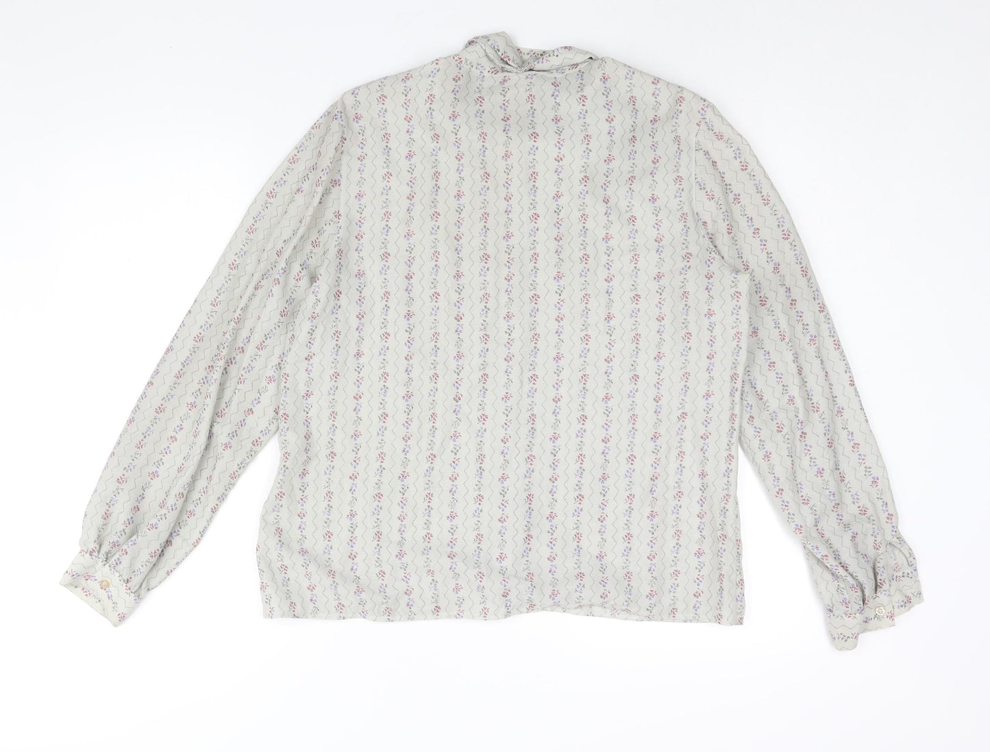 LUCIA Womens Grey Geometric Polyester Basic Blouse Size 16 Mock Neck - Tie Detail