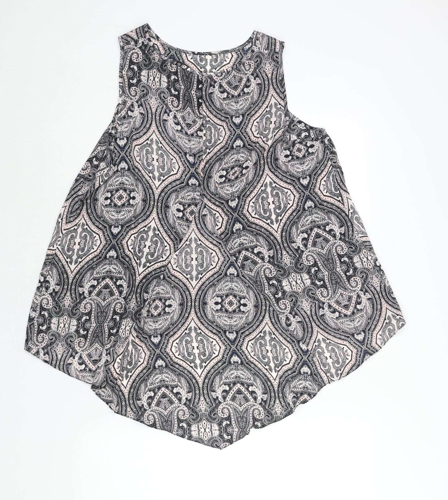 Dorothy Perkins Womens Black Geometric Polyester Camisole Blouse Size 16 Round Neck - Hi-Low Hem