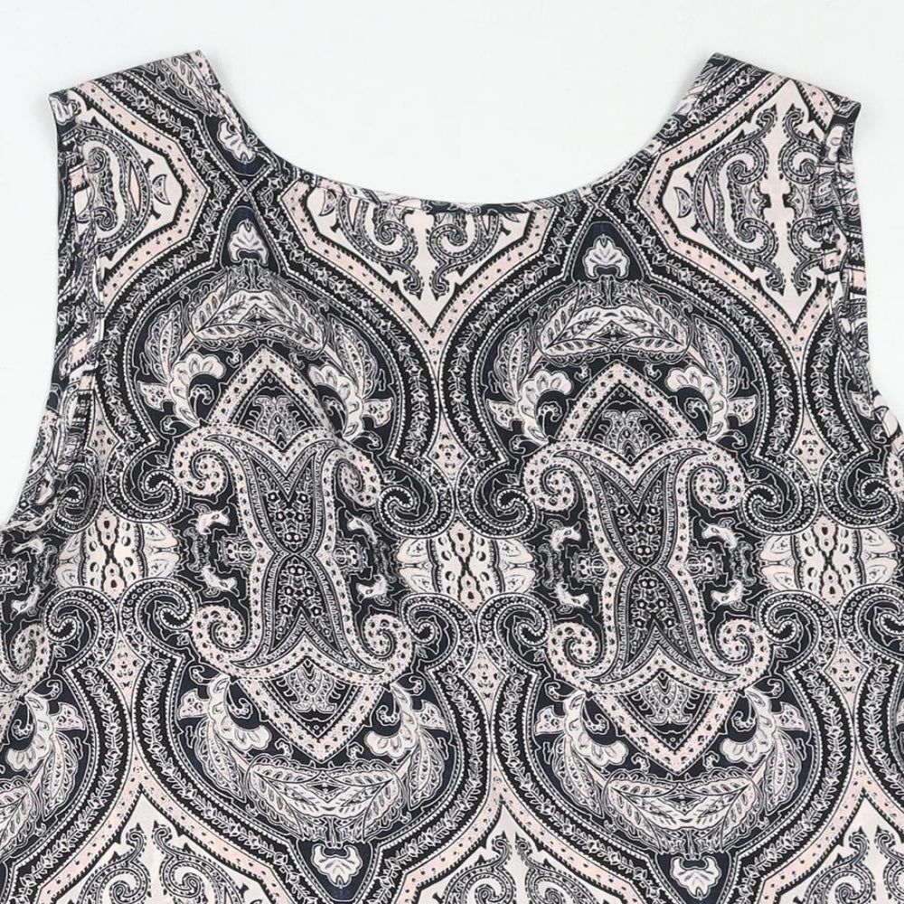 Dorothy Perkins Womens Black Geometric Polyester Camisole Blouse Size 16 Round Neck - Hi-Low Hem