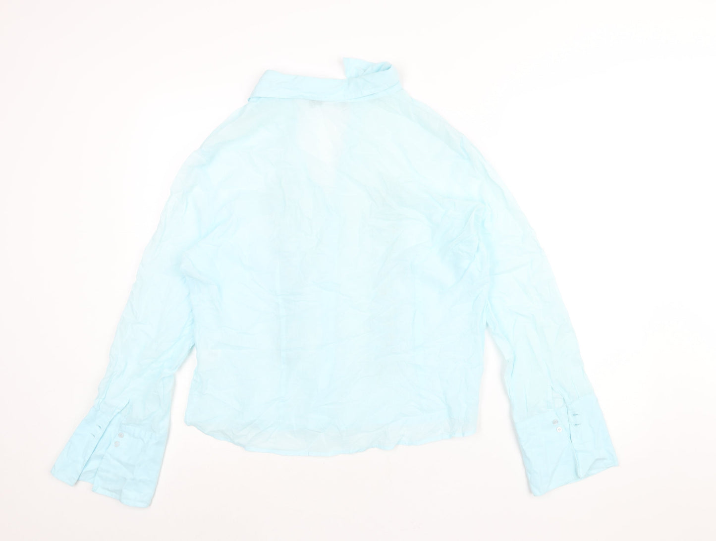 Per Una Womens Blue Cotton Basic Button-Up Size 18 Collared - Floral Embroidery