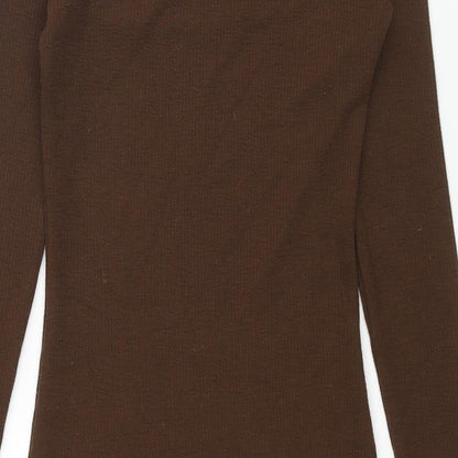 Zara Womens Brown Polyester Bodycon Size S Scoop Neck Pullover - Ribbed