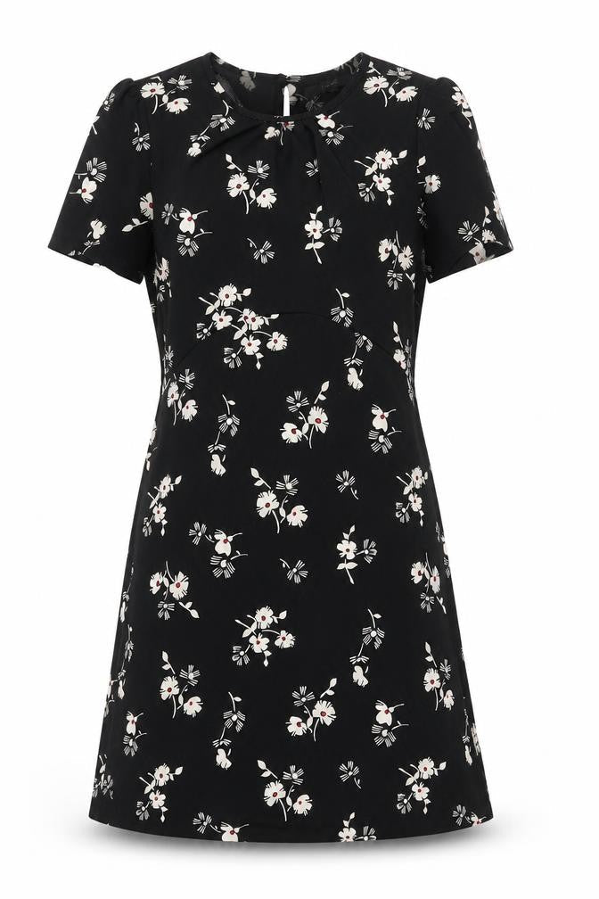 NEXT Womens Black Geometric Polyester Shift Size 6 Round Neck Button - Floral Print