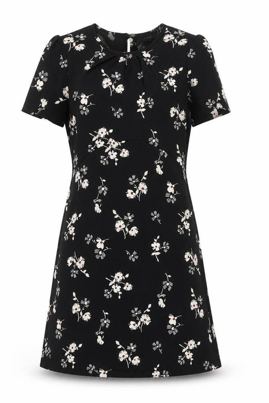 NEXT Womens Black Geometric Polyester Shift Size 6 Round Neck Button - Floral Print