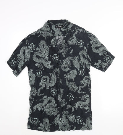 Motel Rocks Womens Grey Geometric Viscose Basic Button-Up Size S Collared - Dragon Print