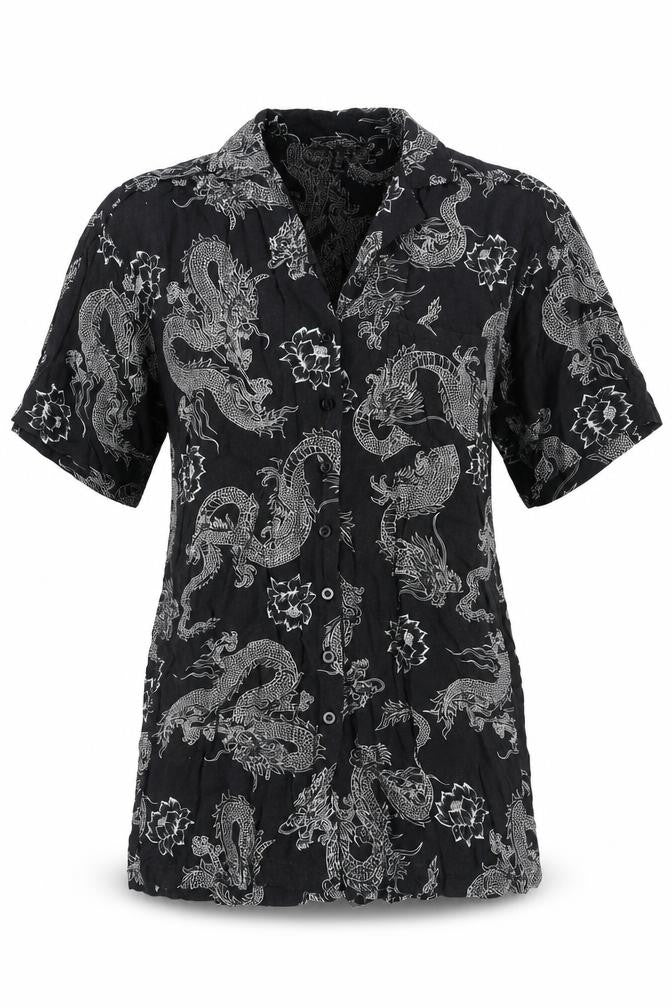 Motel Womens Grey Geometric Viscose Basic Button-Up Size S Collared - Dragon Print