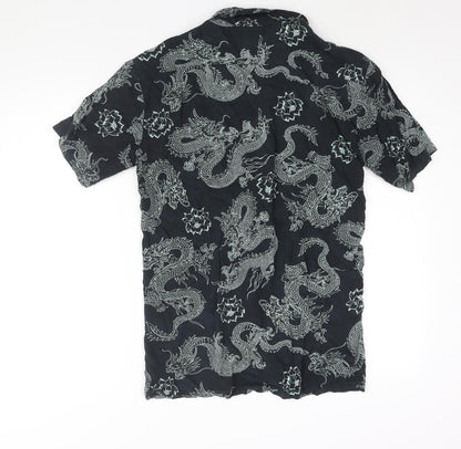 Motel Rocks Womens Grey Geometric Viscose Basic Button-Up Size S Collared - Dragon Print