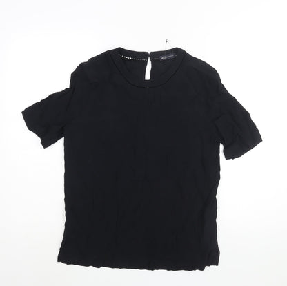 Marks & Spencer Womens Black Viscose Basic Blouse Size 10 Round Neck