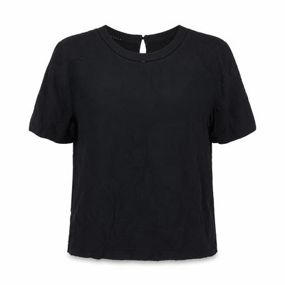 Marks & Spencer Womens Black Viscose Basic Blouse Size 10 Round Neck