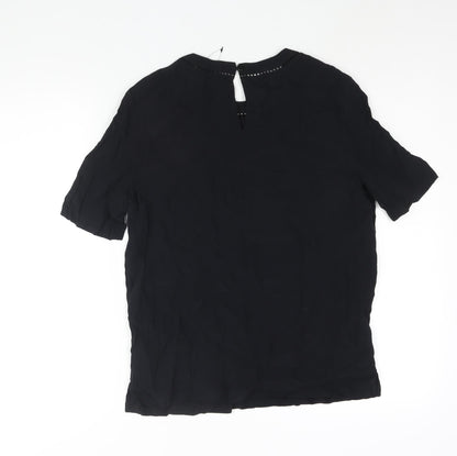 Marks & Spencer Womens Black Viscose Basic Blouse Size 10 Round Neck