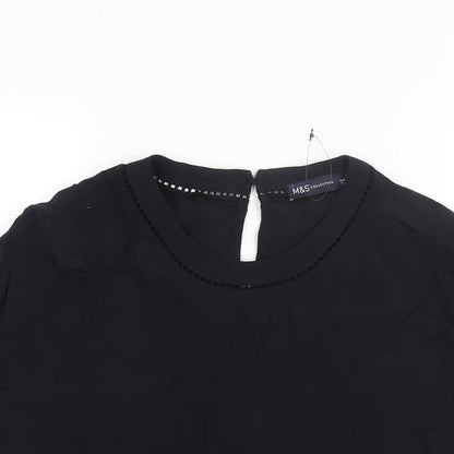 Marks & Spencer Womens Black Viscose Basic Blouse Size 10 Round Neck