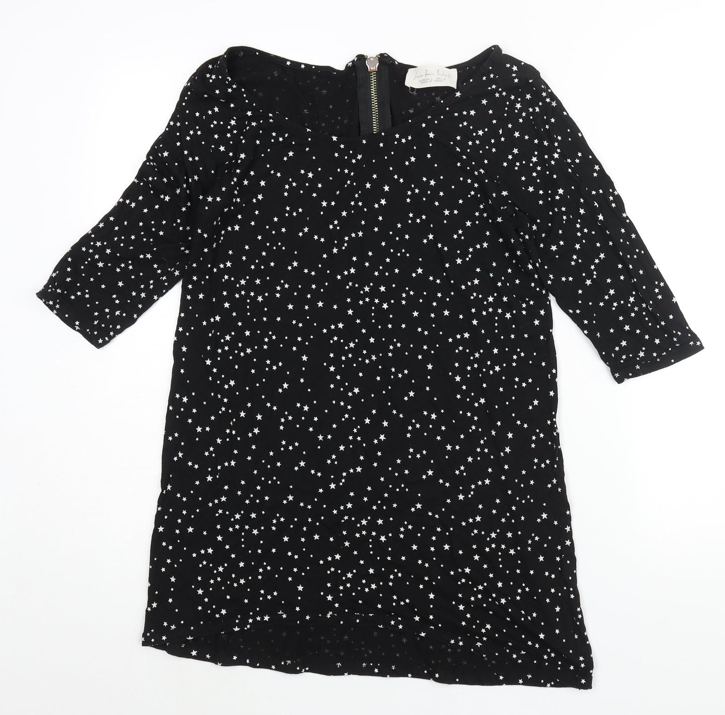 Zara Womens Black Geometric Polyester Basic Blouse Size L Boat Neck - Star Print