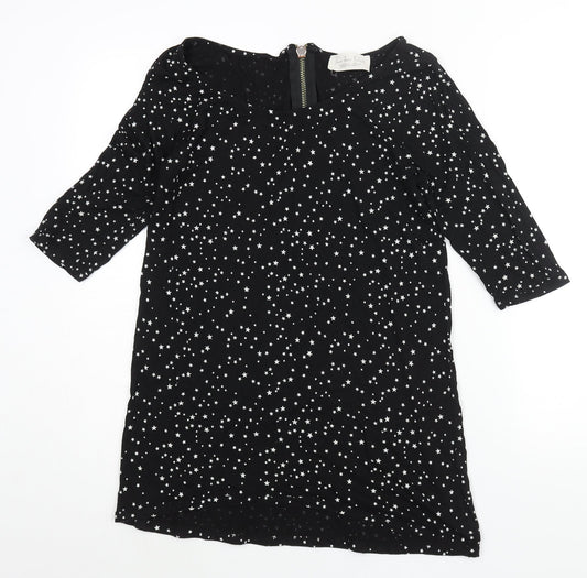 Zara Womens Black Geometric Polyester Basic Blouse Size L Boat Neck - Star Print