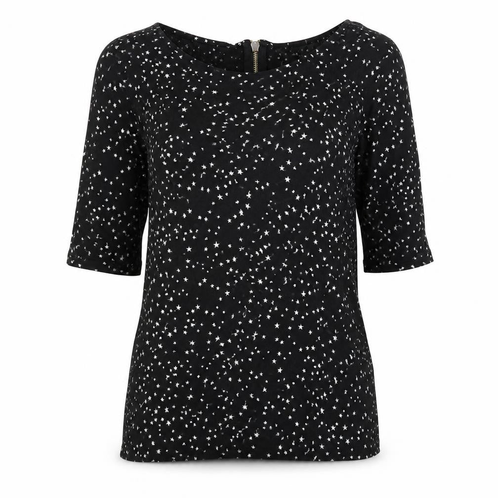 Zara Womens Black Geometric Polyester Basic Blouse Size L Boat Neck - Star Print