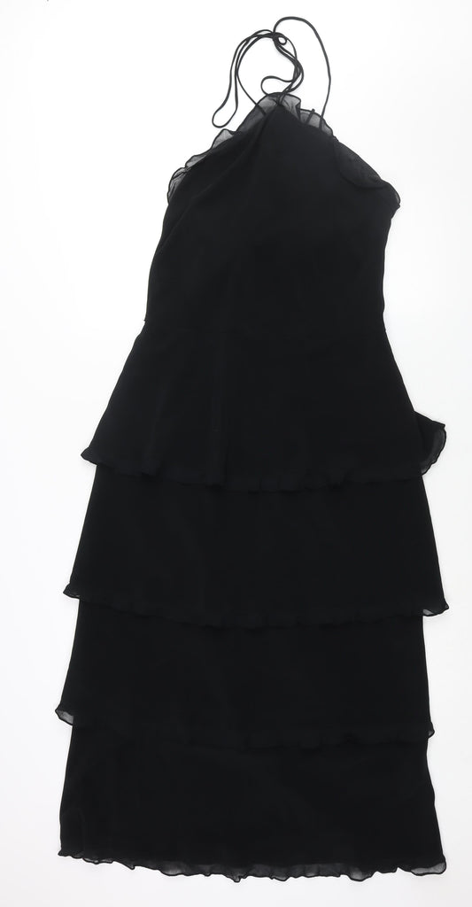 Emma Somerset Womens Black Polyester Maxi Size 12 Halter Zip - Layered Frill