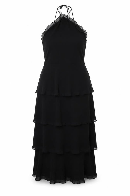 Emma Somerset Womens Black Polyester Maxi Size 12 Halter Zip - Layered Frill