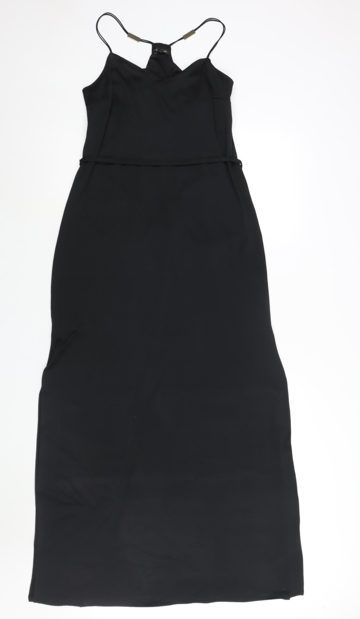 River Island Womens Black Polyester Maxi Size 10 V-Neck Pullover - Side Slits Belted