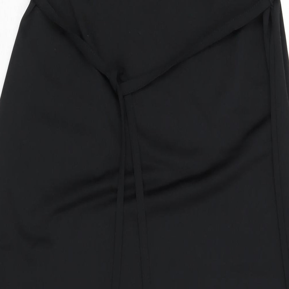 River Island Womens Black Polyester Maxi Size 10 V-Neck Pullover - Side Slits Belted