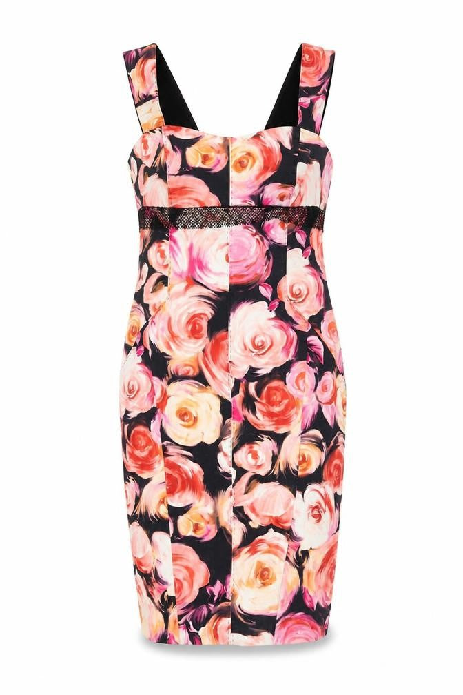 Vera Mont Womens Multicoloured Floral Cotton Pencil Dress Size 12 Sweetheart Zip - Lace Waistband Detail