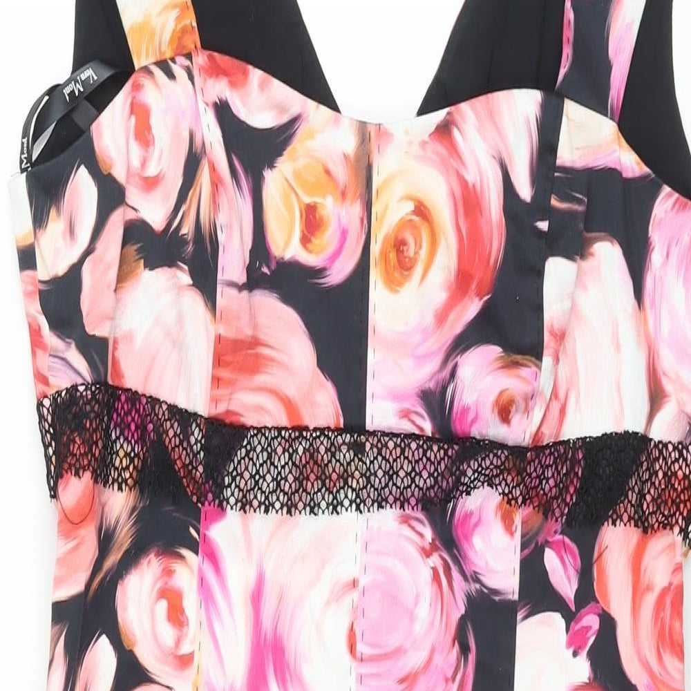 Vera Mont Womens Multicoloured Floral Cotton Pencil Dress Size 12 Sweetheart Zip - Lace Waistband Detail