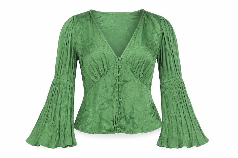 Topshop Womens Green Viscose Basic Blouse Size 8 V-Neck