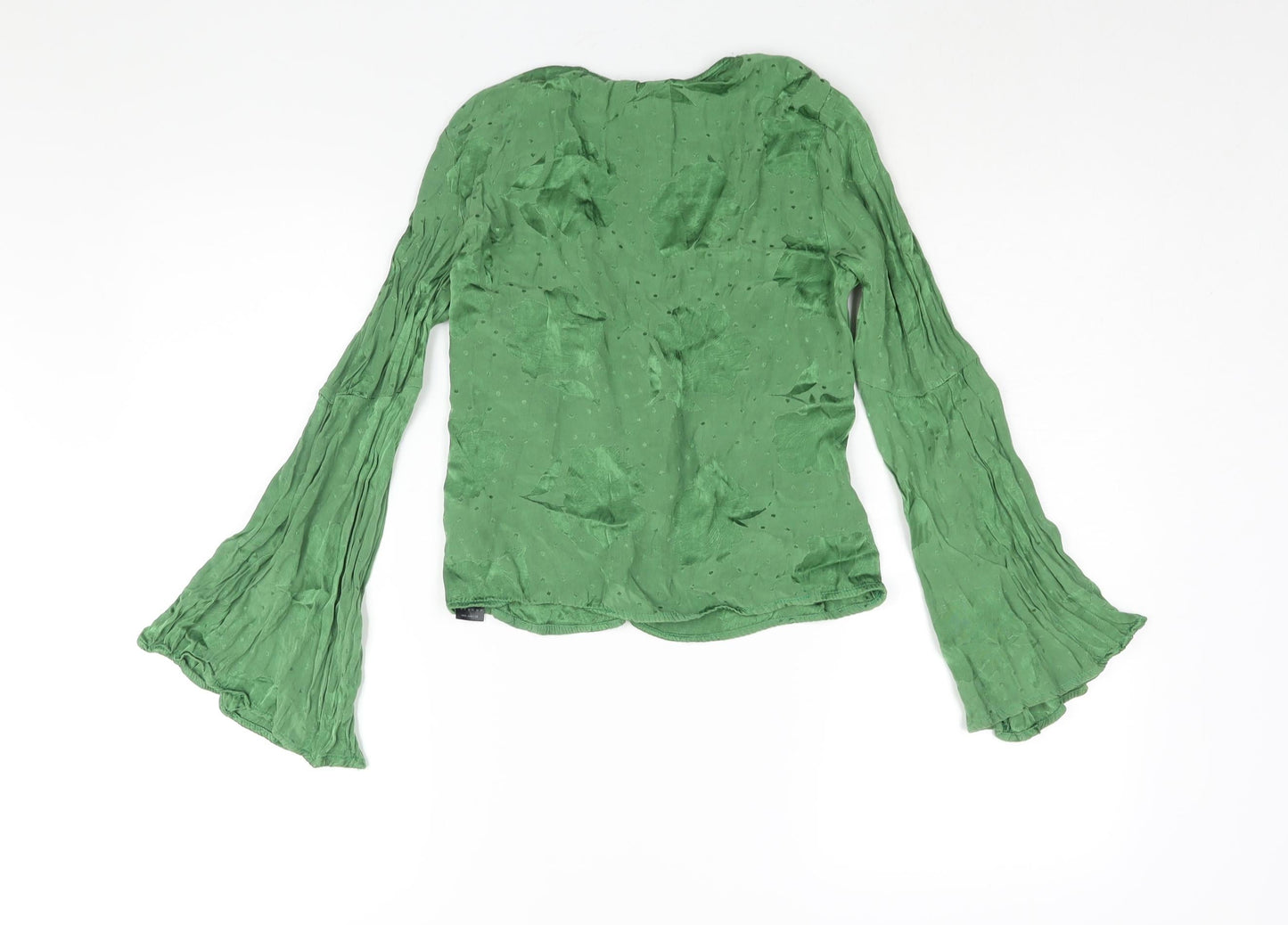 Topshop Womens Green Viscose Basic Blouse Size 8 V-Neck