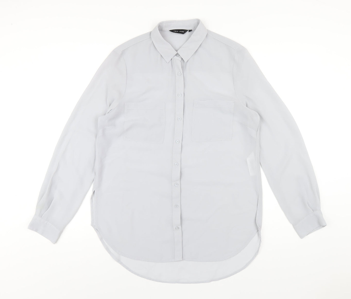 New Look Womens Grey Polyester Basic Button-Up Size 12 Collared